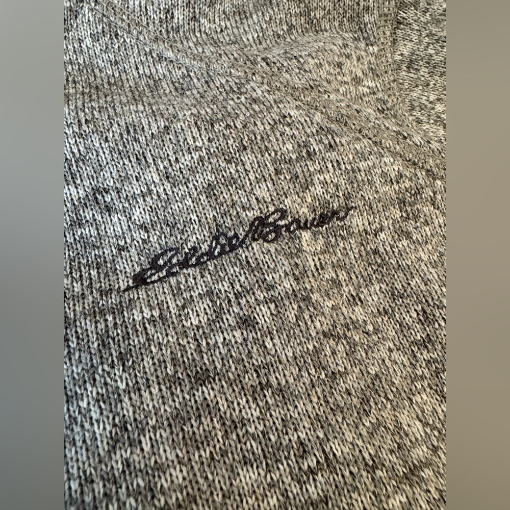 Eddie Bauer grey quarter zip sweater, stitched branding, like new - Picture 3 of 9